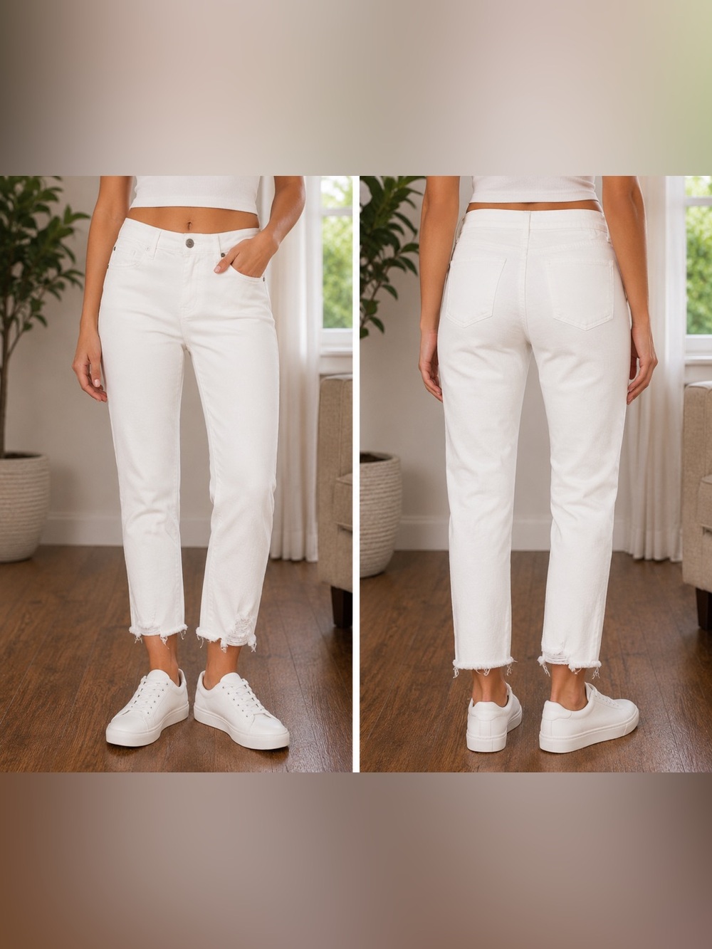 AGOLDE White High-Rise Straight Leg Jean Raw Hem Distressed Ankle Size 26 Waist